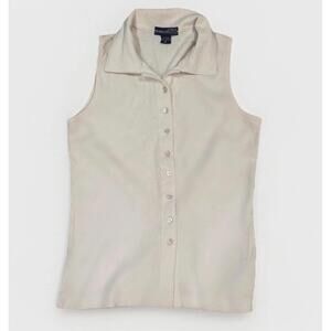 Harold’s Women’s M Sleeveless Ribbed Knit Button Front Collared Top Yellow